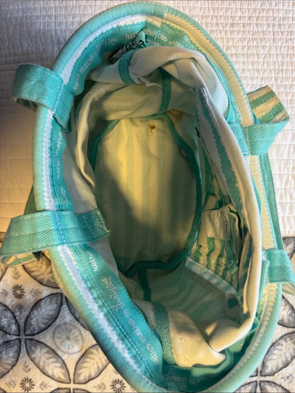 thirty-one Mint Green and White Striped Tote